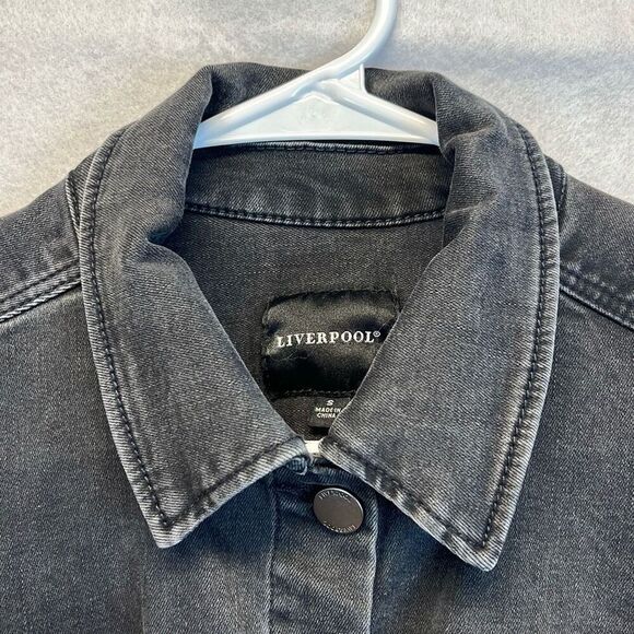LIVERPOOL Jean Jacket Womens Small Black Carbon Wash Denim Button Front Classic - Picture 3 of 13
